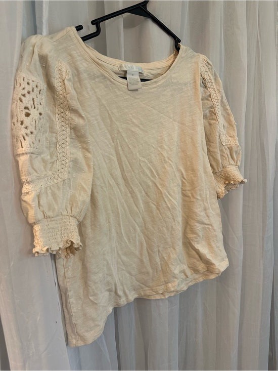 Design History Tops - Design History Cream Crochet Sleeve Women’s Top
